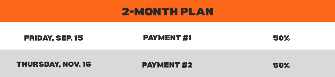 2-Month payment plan option